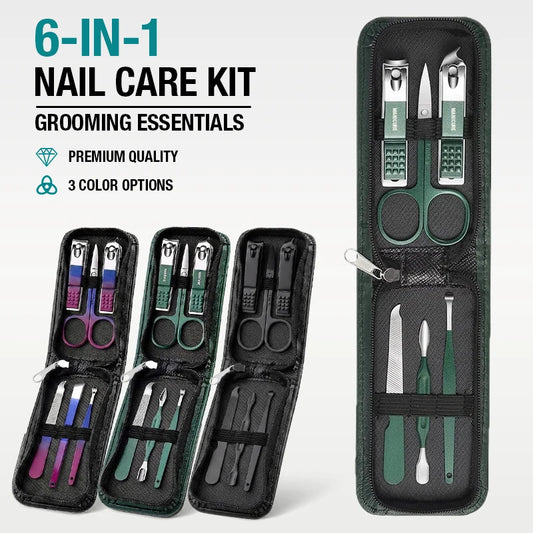 6-IN-1 Portable Nail Clipper Set Travel Manicure Kit for Men & Women–Includes Nail Clippers,Scissors,File & Grooming Tools Black Peaceful Pleasures Health and Wellness