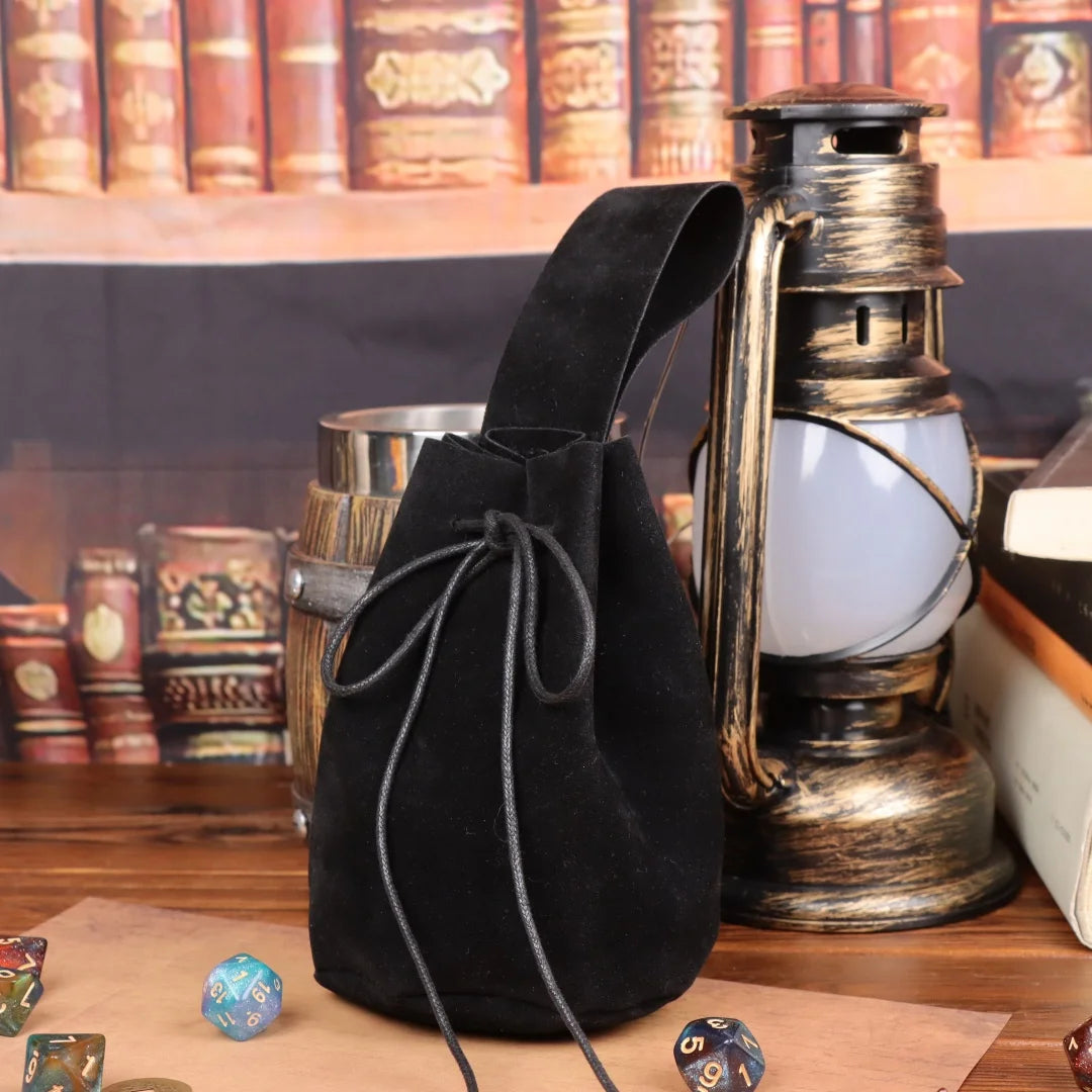 Medieval Steampunk Leather Drawstring Coin Bag Nordic Viking Pirate