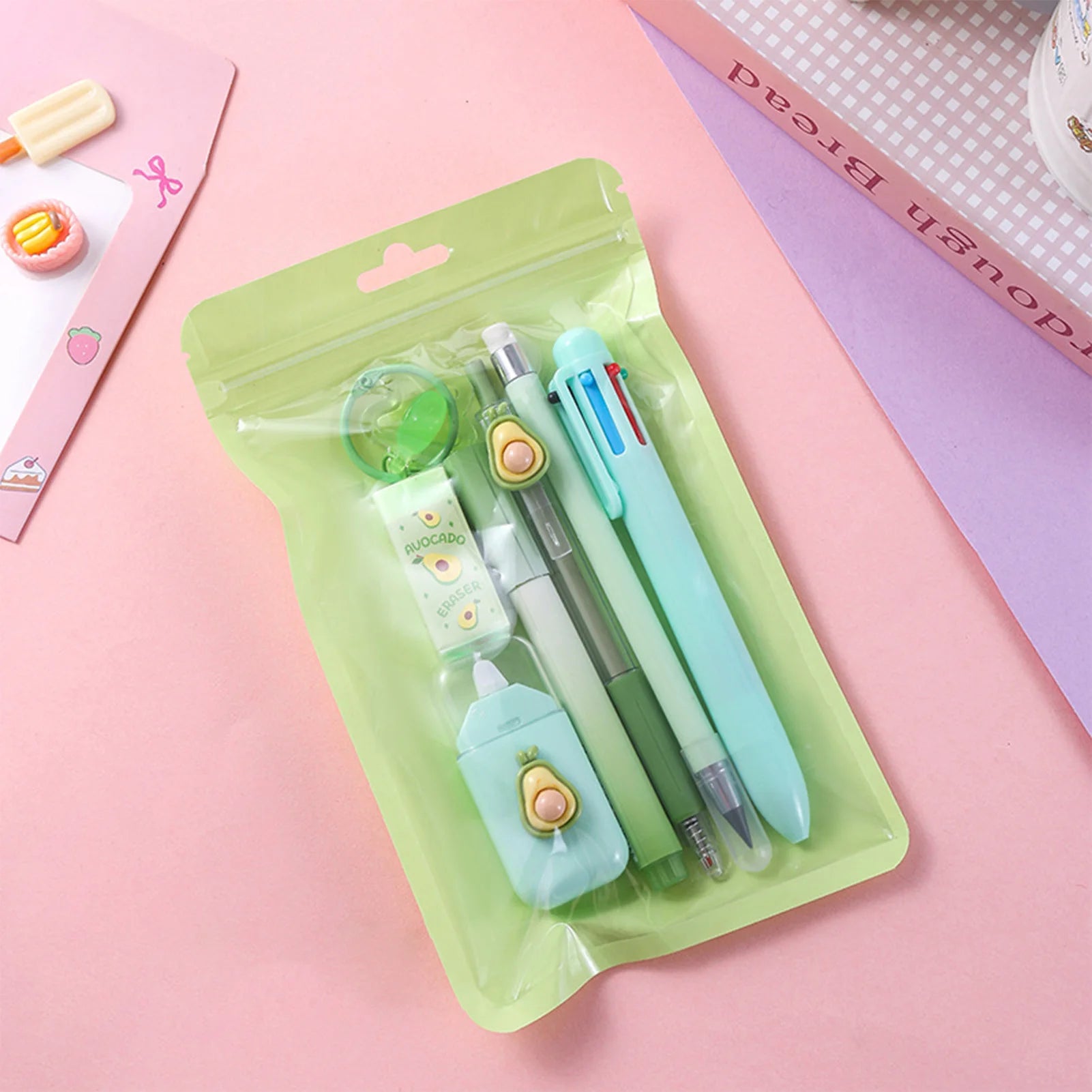 7pcs Learning Stationery Set with 4 Pens Correction Tape & Eraser Set for Education Goodies Supplies Peaceful Pleasures Health and Wellness