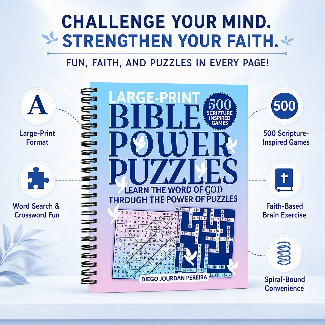 Large-print Bible Power Puzzles A5 Spiral Activity Book 500
