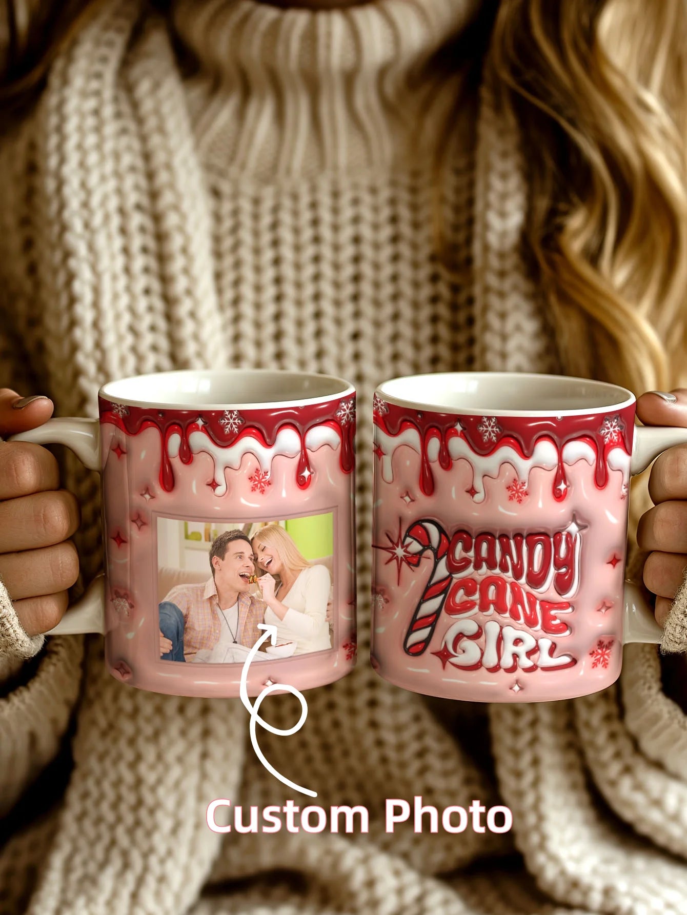 1pc Custom Couple Photo Mug 3D Inflated Effect Personalized Coffee Cup Gift For Him Her Boyfriend Girlfriend Valentine Birthday Peaceful Pleasures Health and Wellness Pink Couple Style 11oz