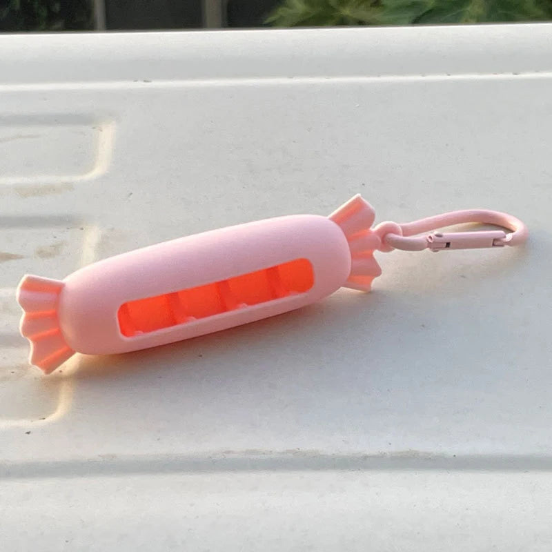 Bow Candy Peanut Shape Silicone Lipstick Cover Keychains Portable Solid Color Lipstick Storage Bag Light Weight Lip Balm Holder Peaceful Pleasures Health and Wellness C Pink