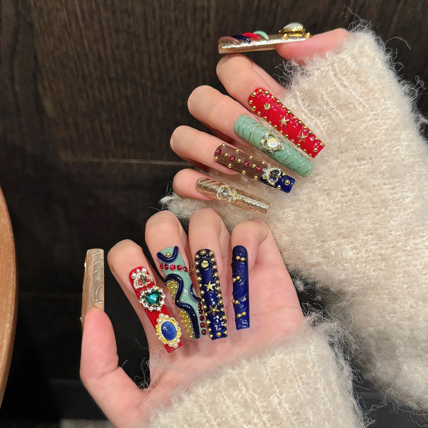 Handmade Crystal Baroque Gothic Press-On Nails | Extra Long Ballet