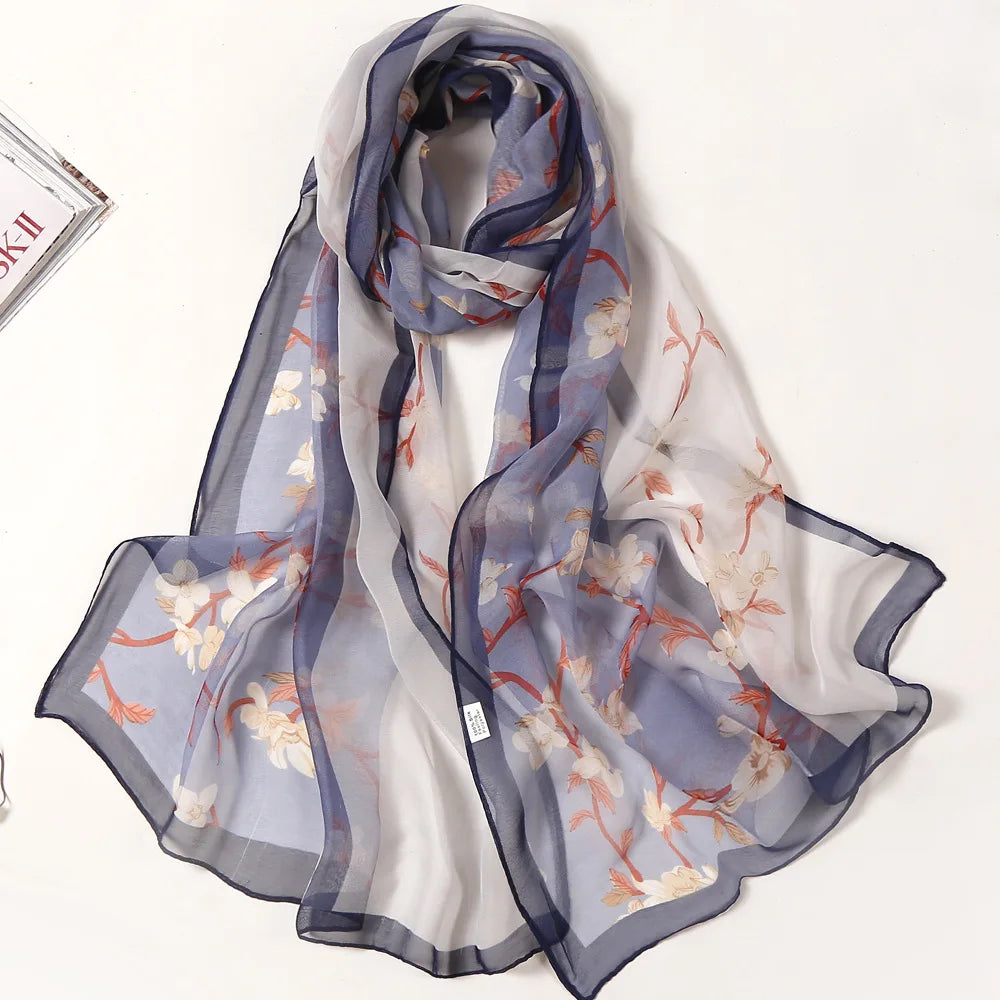 Women's Ink Lotus Chiffon Scarf – Lightweight Floral Print