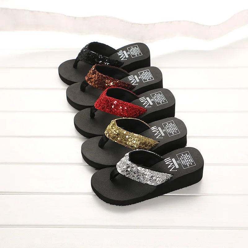 Women's Sequin Flip Flops – Anti-Slip Beach Sandals & Slippers