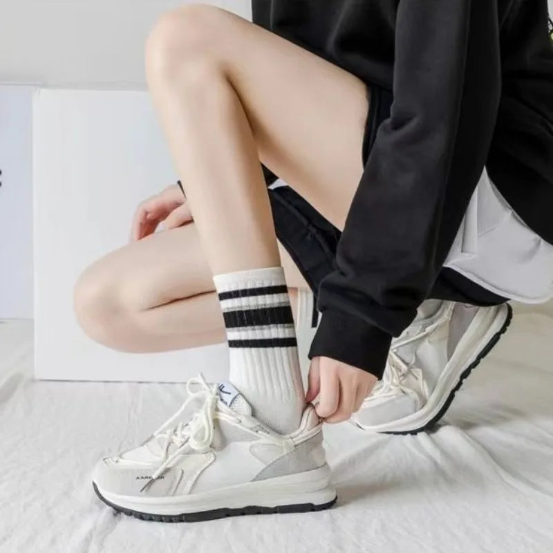 Striped Cotton Crew Socks Korean Streetwear Mid-Calf 10 Pairs