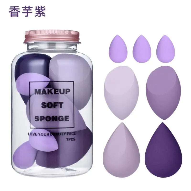 7PCS Drifting Bottle Beauty Egg Dry And Wet Dual-Purpose No Powder Makeup Egg Sponge Powder Puff Set Makeup Tools Peaceful Pleasures Health and Wellness PURPLE