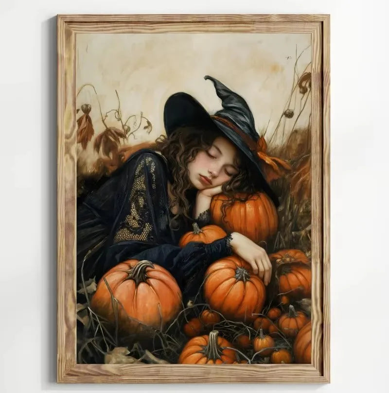 Classic Witch Black Cat Pumpkin Apothecary Full Moon Wall Art Halloween Goth Canvas Painting Moody Poster Home Bedroom Decor Peaceful Pleasures Health and Wellness ZLH5233 100x150cm No Frame