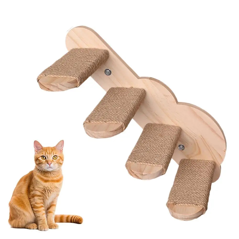 Cat Steps for Wall Solid Wood Wall Floating Cat Stairway Safe Elegant Kitten Shelves Perches for Bedroom Living Room Indoor Use Peaceful Pleasures Health and Wellness Four ladders CN