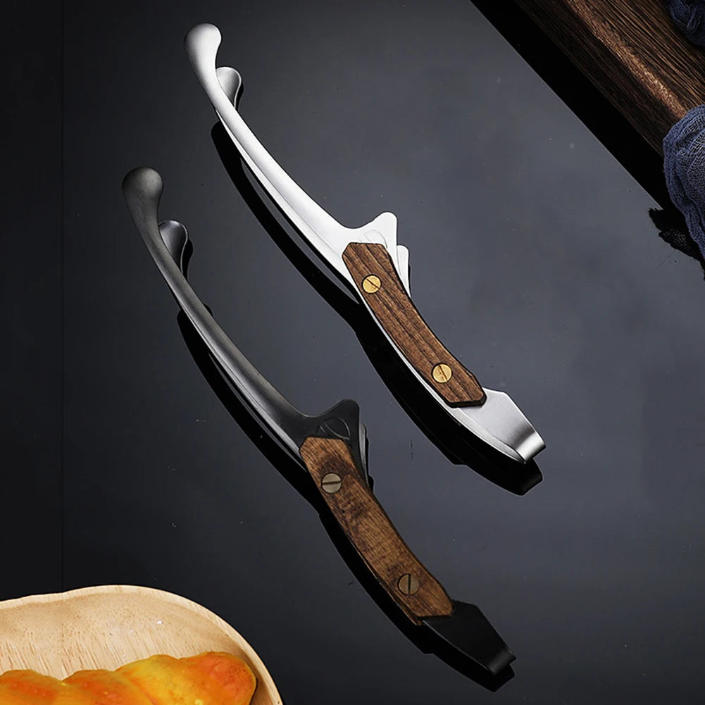 Stainless Steel Outdoor Retro Barbecue Clip Wooden Handle Grilled Meat Clip Pan Fried Steak Heat Resistant Kitchen Food Clip New Peaceful Pleasures Health and Wellness