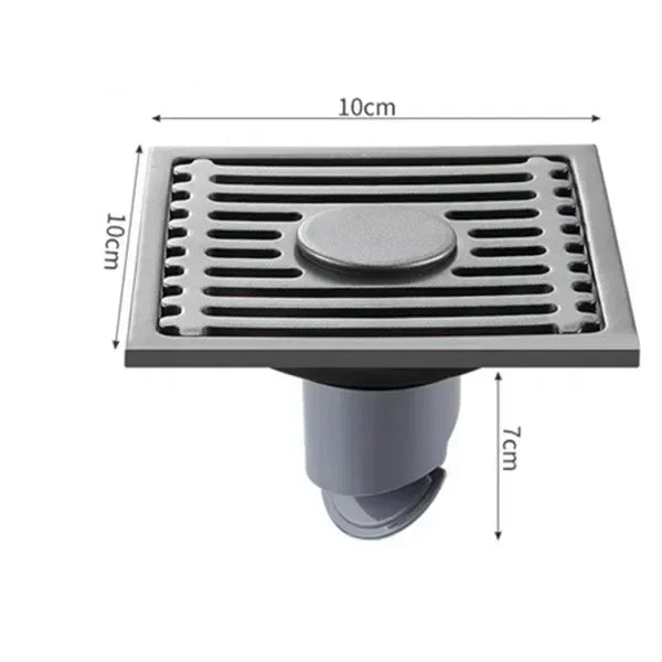 10cm Square Stainless Steel Floor Drain | Anti-Odor Cover
