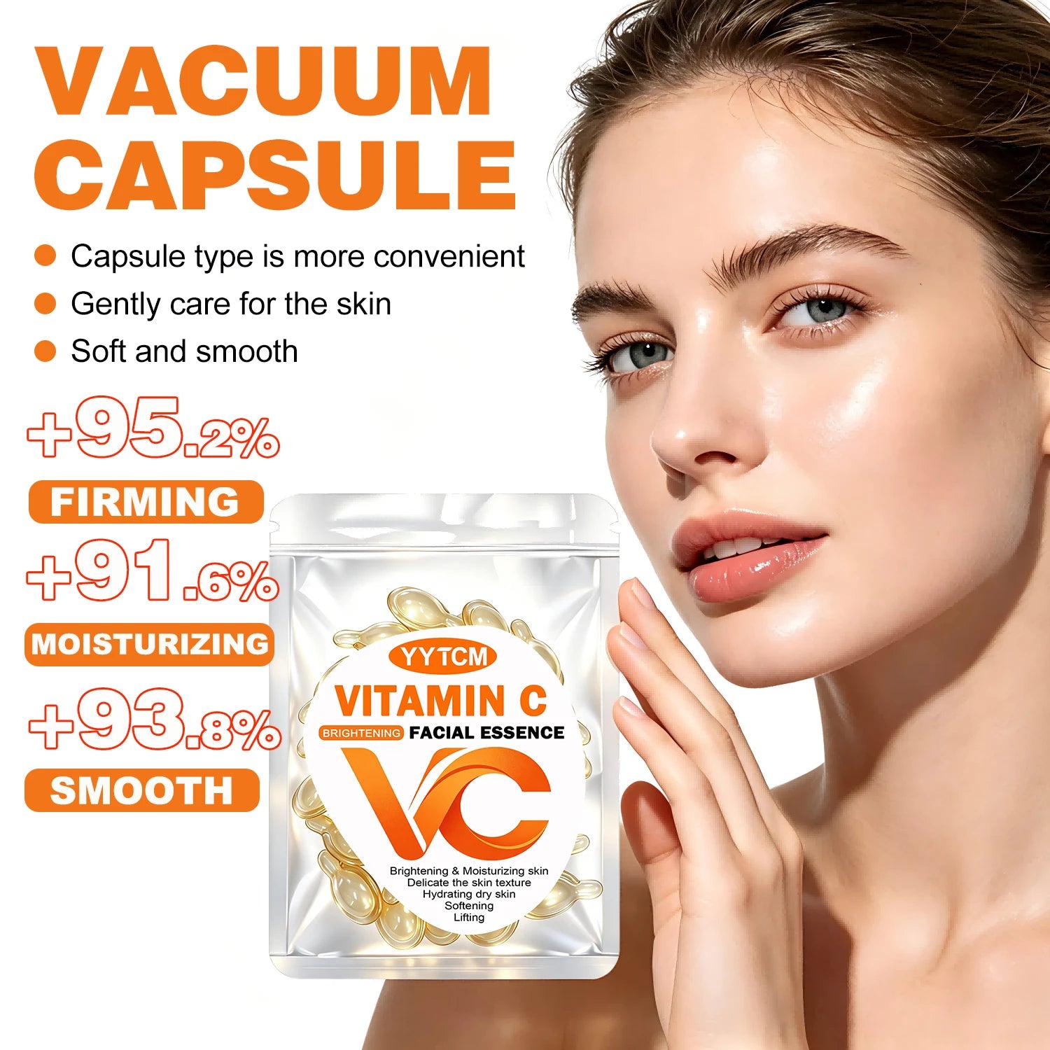 Vitamin C Facial Serum, Moisturizing and Brightening, Firming the Skin, Contains Vitamin E, Retinol, Hyaluronic Acid, Facial Skin Care Serum, 18 Capsules/30 Capsules/60 Capsules/90 Capsules/150 Capsules/300 Capsules Peaceful Pleasures Health and Wellness