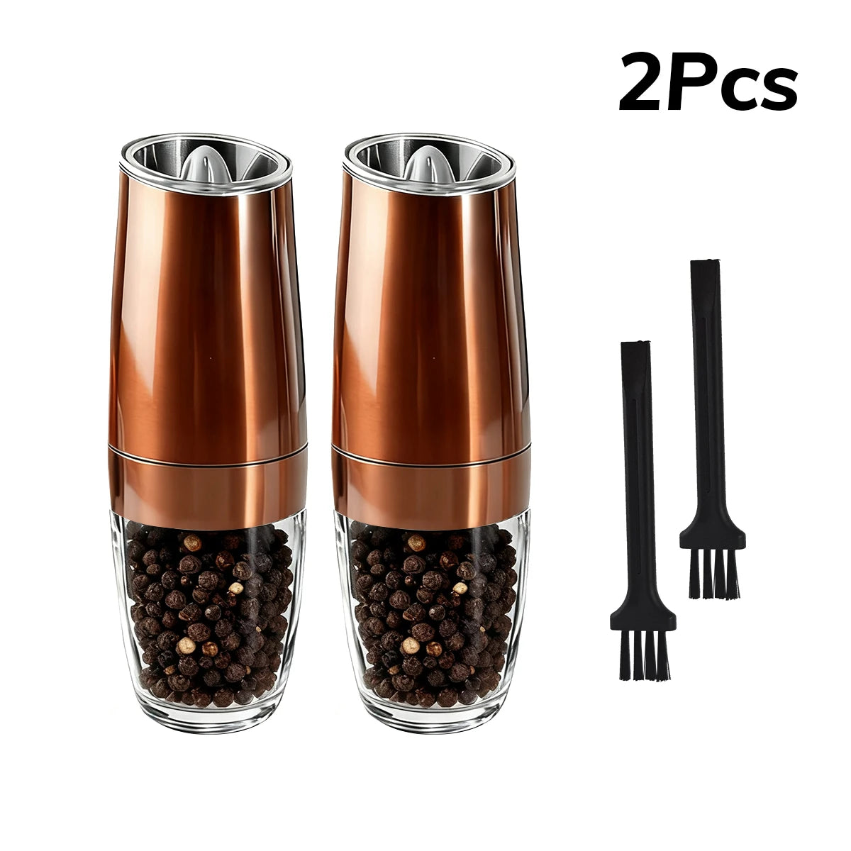 1/2pcs Gravity Electric Pepper and Salt Stainless Steel Grinder Set with Adjustable Coarseness Operated LED Light Peaceful Pleasures Health and Wellness Brown2PCS United States