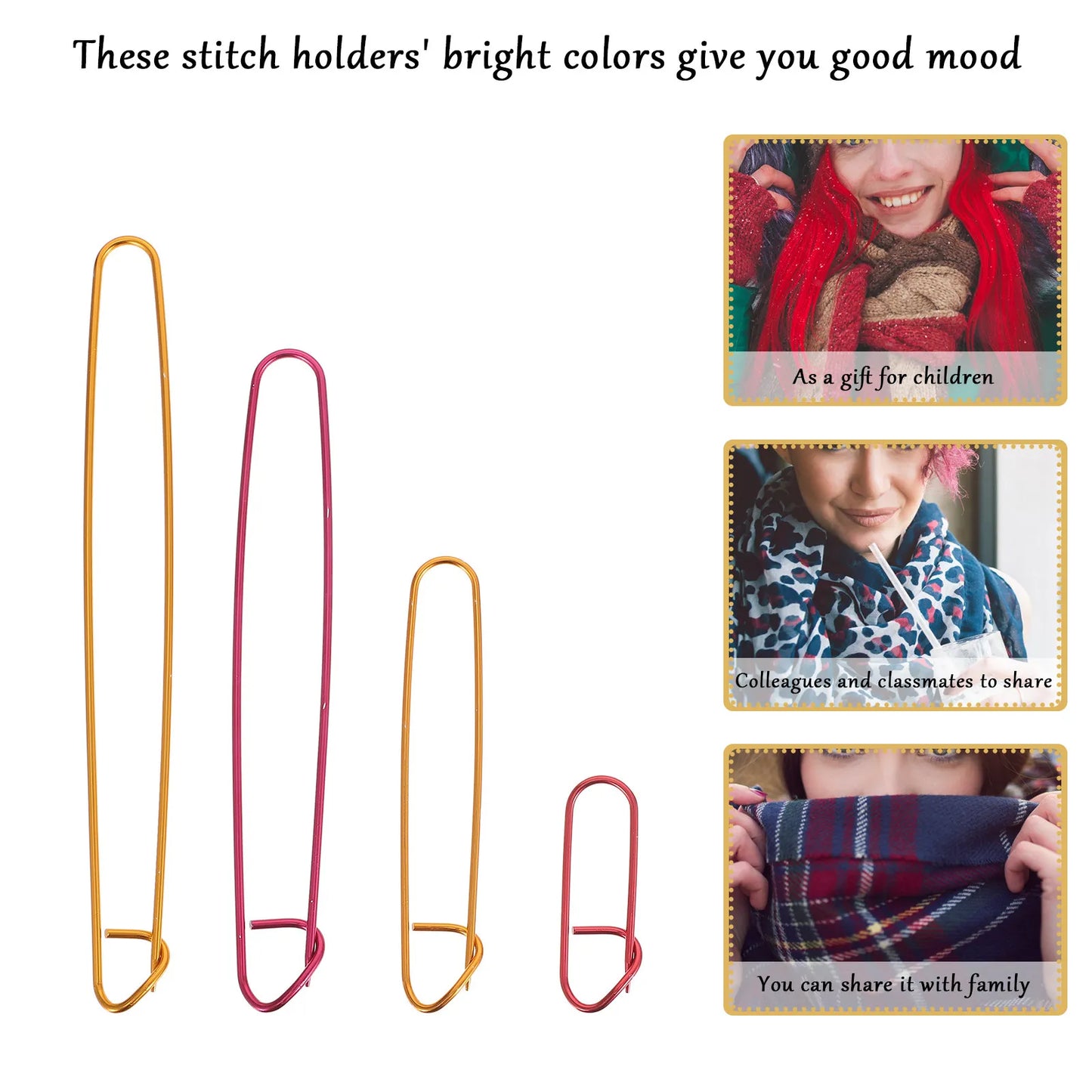 12Pcs Versatile Aluminum Stitch Holders 4 Sizes 6Cm 12Cm 17Cm 20Cm Easy Open Close Knitting Crochet Safety Pins for Scarves Peaceful Pleasures Health and Wellness