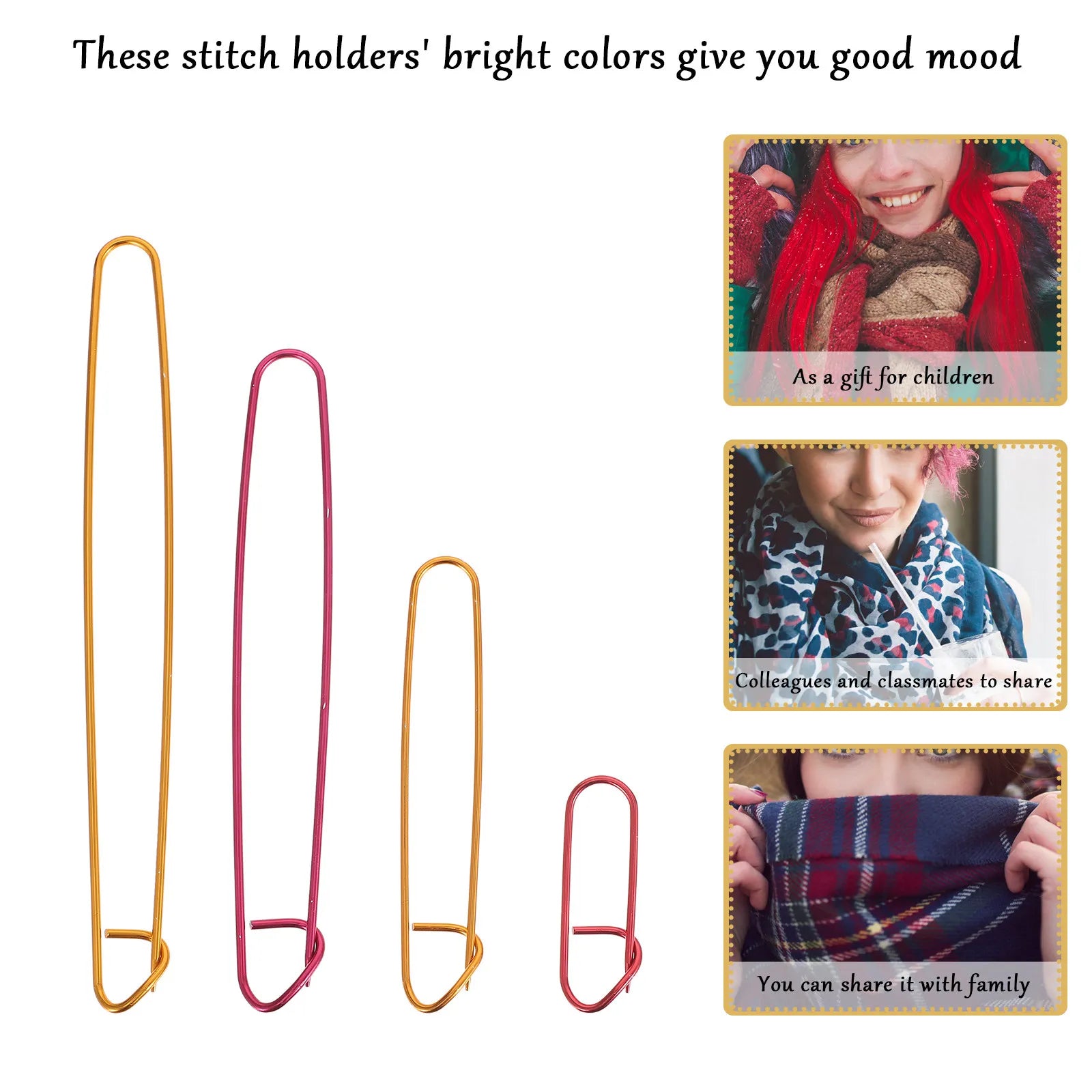 12Pcs Versatile Aluminum Stitch Holders 4 Sizes 6Cm 12Cm 17Cm 20Cm Easy Open Close Knitting Crochet Safety Pins for Scarves Peaceful Pleasures Health and Wellness