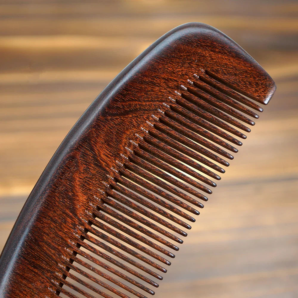 Natural Sandalwood Wide Tooth Comb – Anti-Static Moon Shape