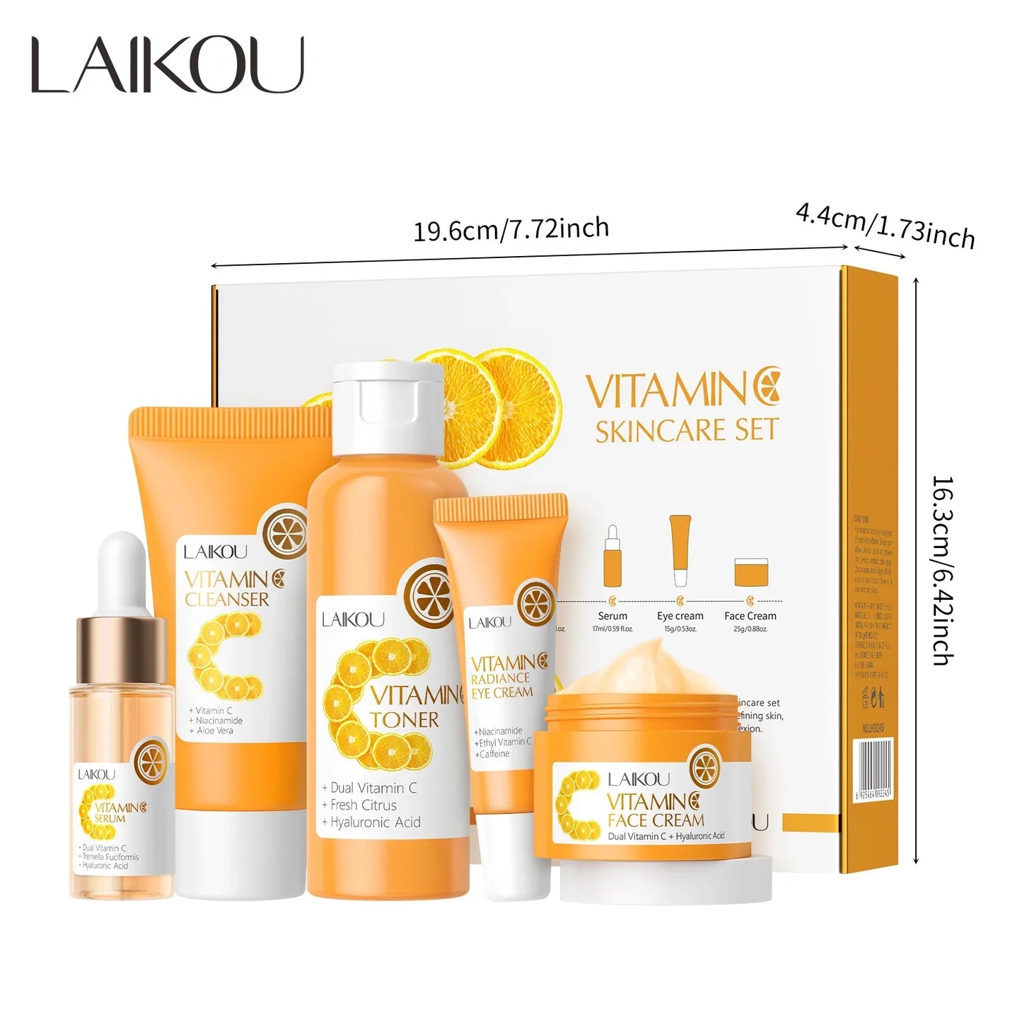 LAIKOU Vitamin C 5-Piece Skincare Set – Serum, Cream & Toner
