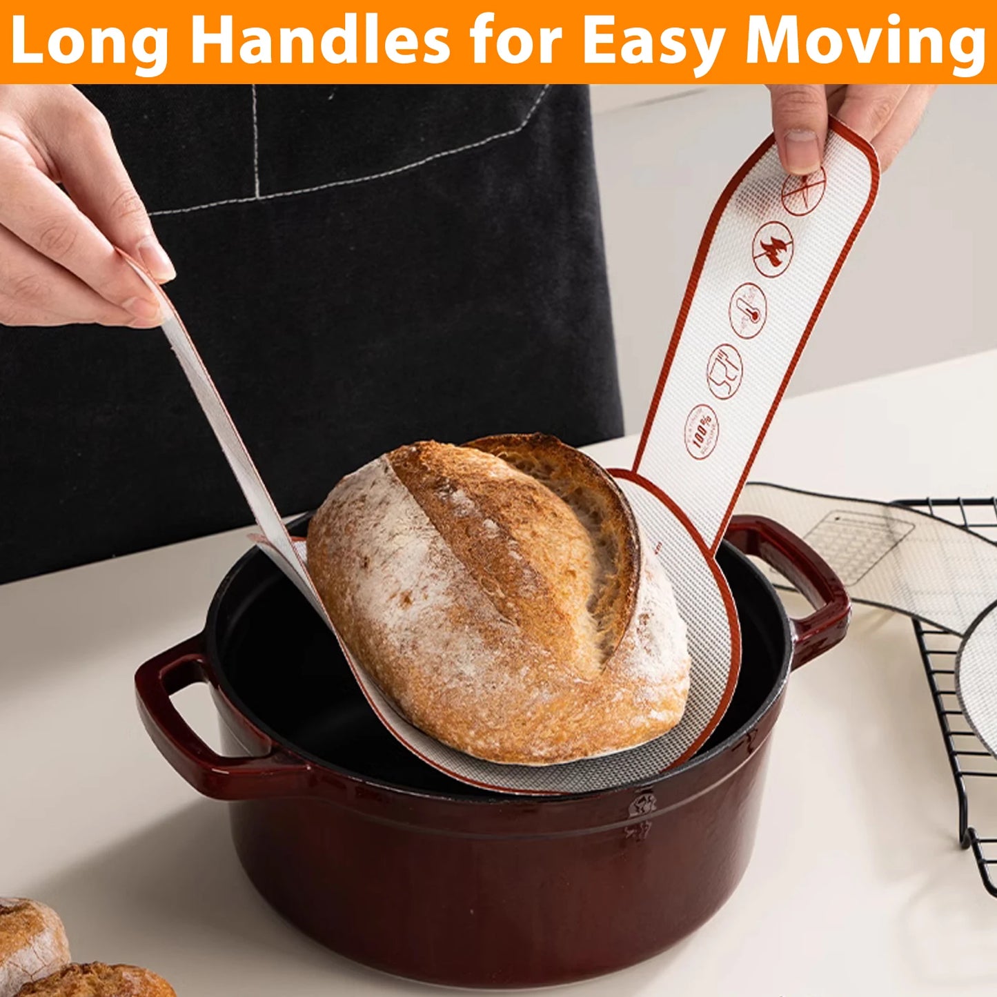 Silicone Bread Sling for Dutch Oven | Reusable Non-Stick Baking Mat with Long Handles