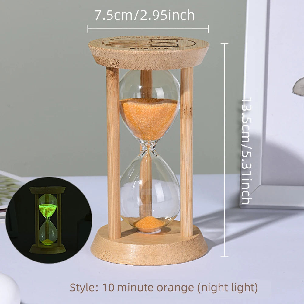 1PCS 3/5/10/15/30 Minutes Wooden Hourglass Timer Home Living Room Desktop Decoration Children Birthday Gift Portable Sand Clock Peaceful Pleasures Health and Wellness 10M Orange luminous
