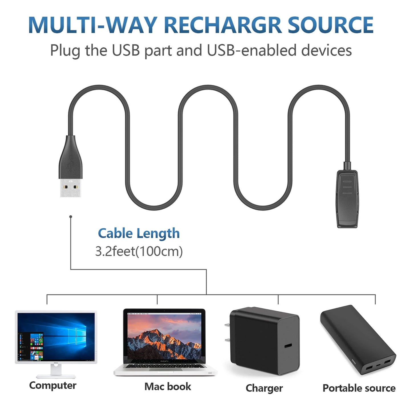 Garmin Forerunner USB Charging Cable 100CM Clip Cradle