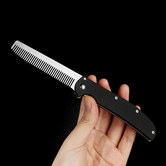 Metal Folding Beard Comb Dual-Purpose Hair & Mustache Styling Tool, Compact Travel Grooming Kit Barber-Grade Home Essentials Peaceful Pleasures Health and Wellness black
