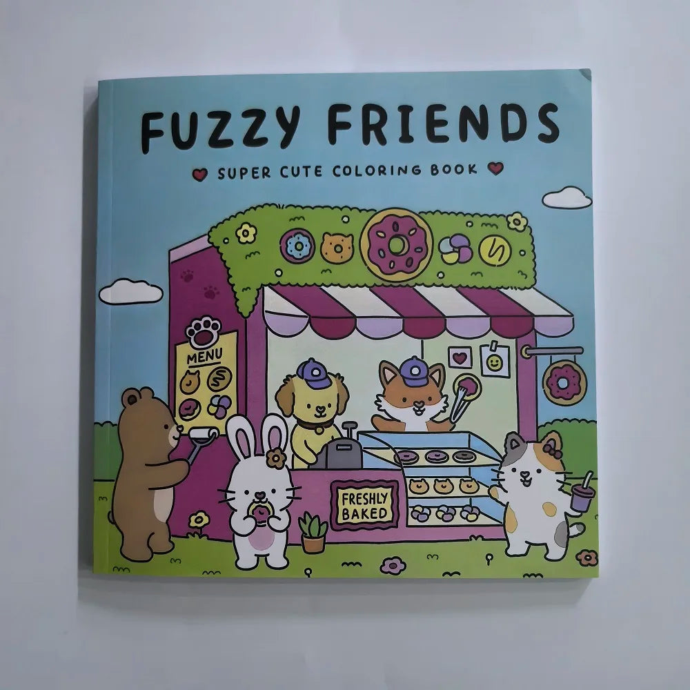 FUZZY FRIENDS Adult Coloring Book Adorable Creatures Cozy Hygge