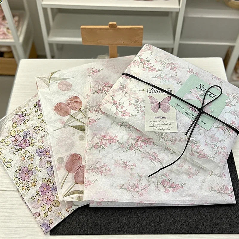 Tulip Print Tissue Paper – Floral Gift Wrapping, 10 Sheets Floral Tissue Paper Peaceful Pleasures Health and Wellness
