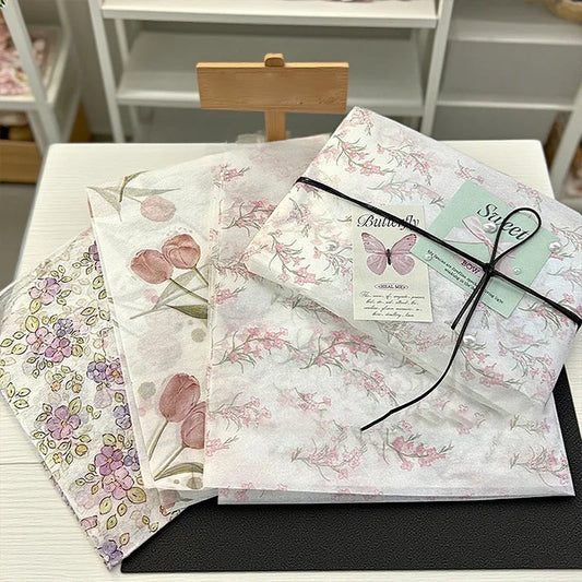 Tulip Print Tissue Paper – Floral Gift Wrapping, 10 Sheets Floral Tissue Paper Peaceful Pleasures Health and Wellness