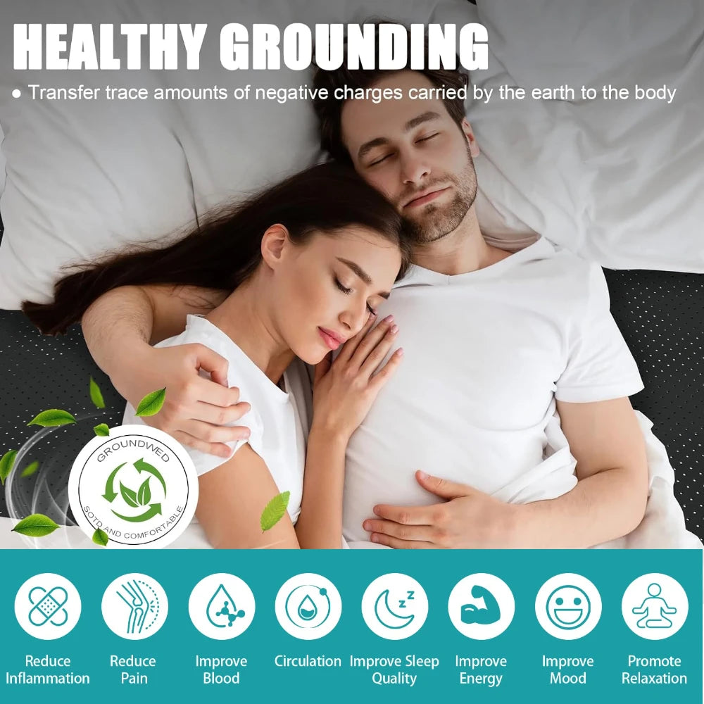Grounding Bed Mat PU Leather with grounding Cord for Sleep Improve Stress Pain Relief Foot Health Mat Pad for Bed Floor Peaceful Pleasures Health and Wellness