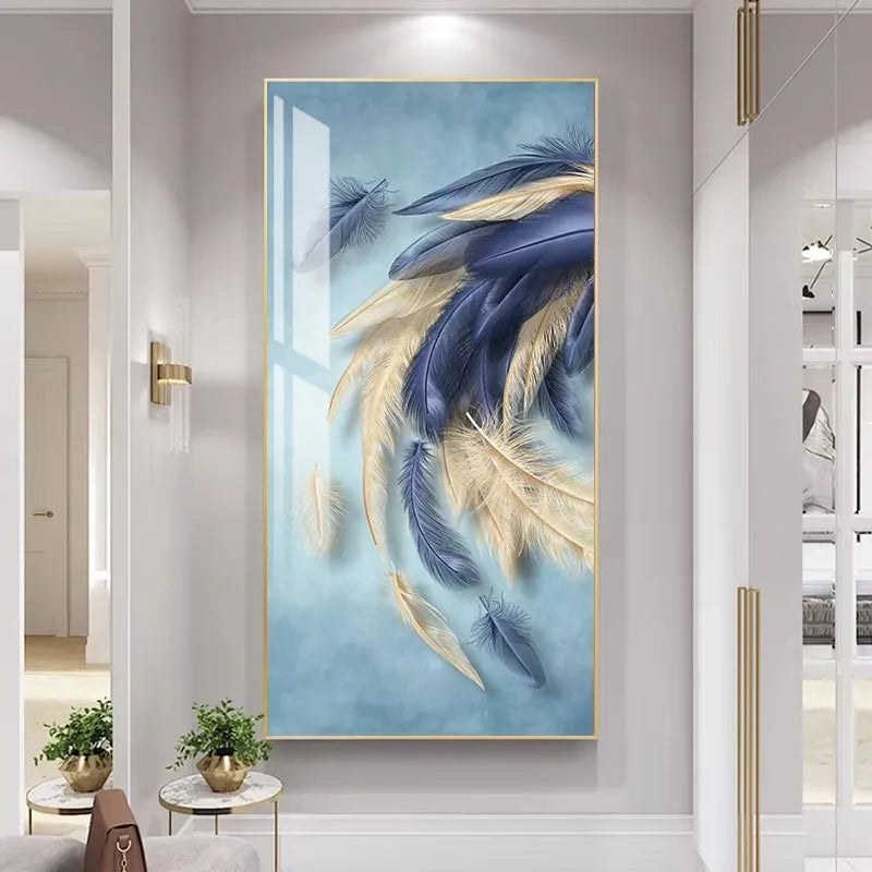 Nordic Luxury Abstract Wall Art Golden White Feathers Canvas Painting Gold Ribbon Posters for Porch Corridor Home Decoration Peaceful Pleasures Health and Wellness ZLH3206 30x45cm No Frame