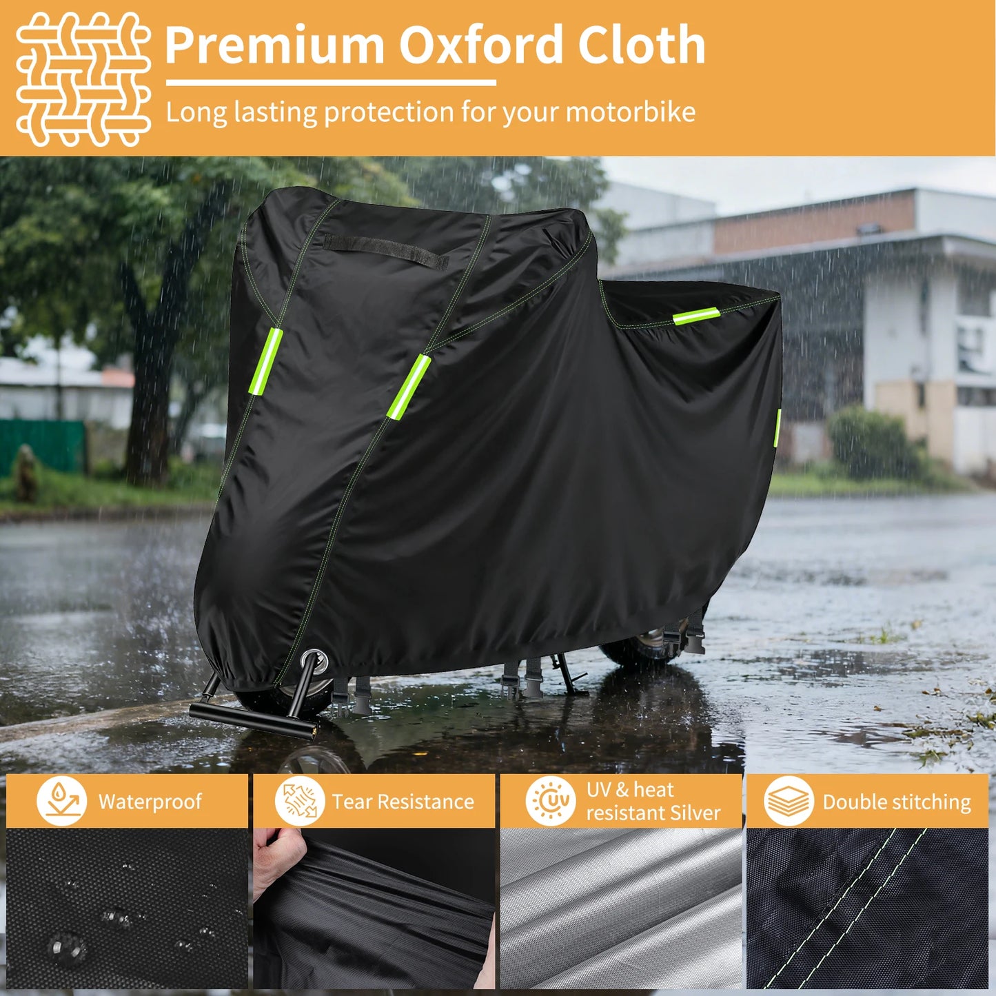 Motorcycle Cover Waterproof All Season Dustproof UV Protective Outdoor Indoor Scooter 190T Wear-resistant Fabric Motorbike Cover Peaceful Pleasures Health and Wellness