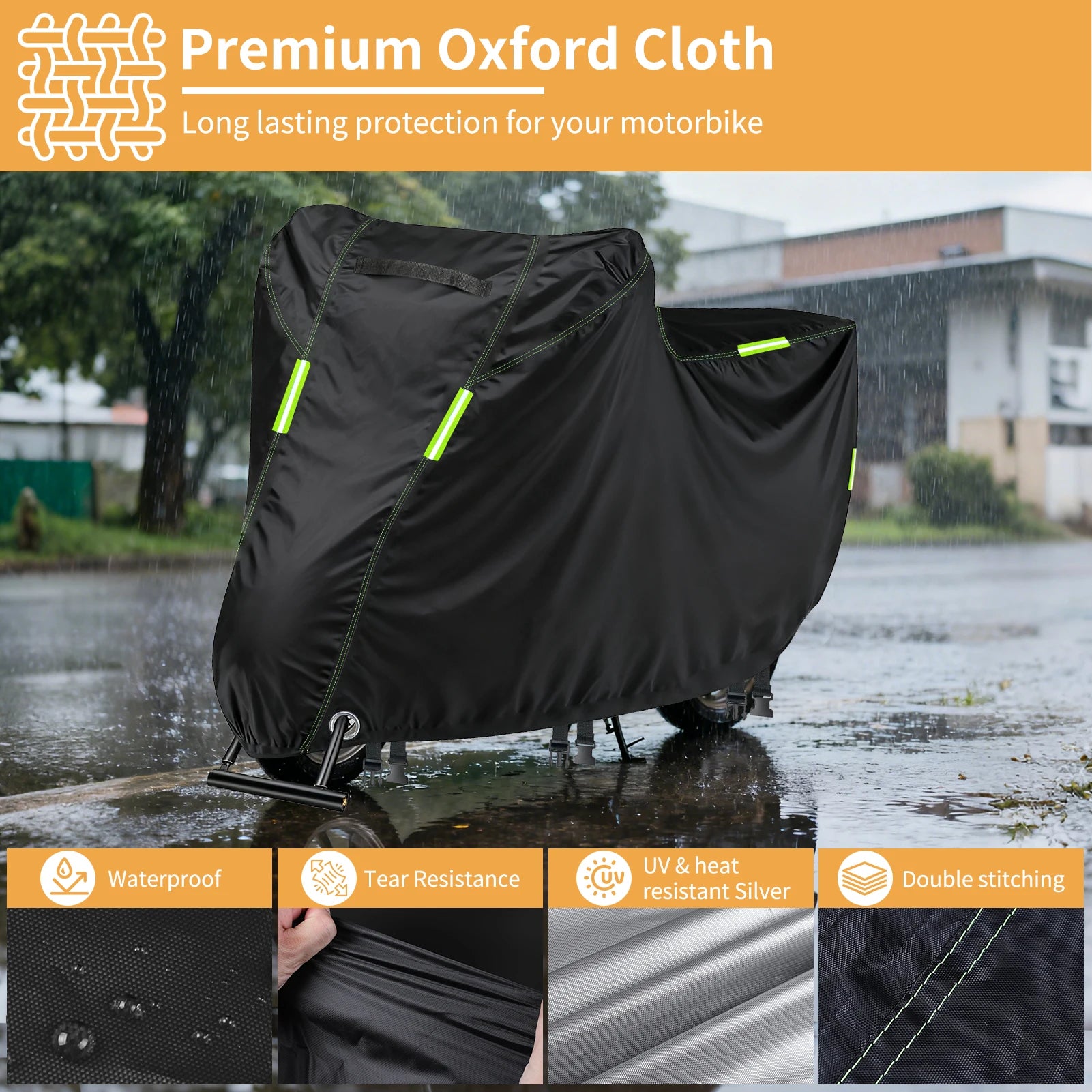Motorcycle Cover Waterproof All Season Dustproof UV Protective Outdoor Indoor Scooter 190T Wear-resistant Fabric Motorbike Cover Peaceful Pleasures Health and Wellness