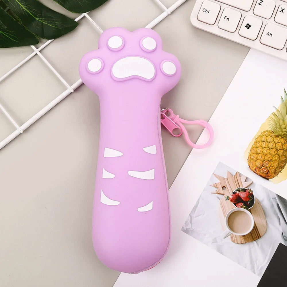 Cartoon Cute Cat Claw Silicone Pencil Case High Appearance Large Capacity Pencil Stationery Boxes Zipper Stationery Pencil Bags Peaceful Pleasures Health and Wellness PURPLE