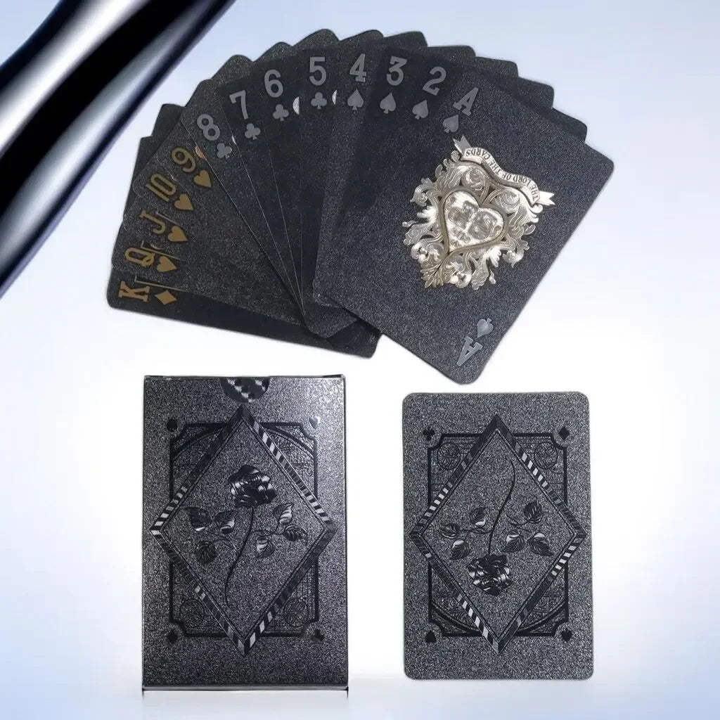 Black Rose Deck Poker Frosted Waterproof Plastic Playing Cards Texas Poker Collection Commemorative Chess Practical Party Gift Peaceful Pleasures Health and Wellness