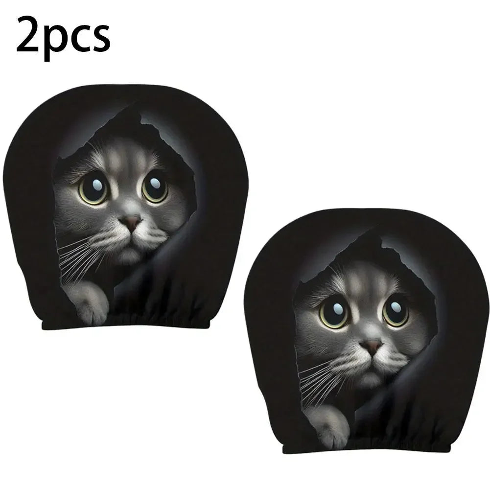 2 pieces of realistic car headrest covers with cute cats showing their faces, washable and stretchable, car interior decoration Peaceful Pleasures Health and Wellness 2pcs