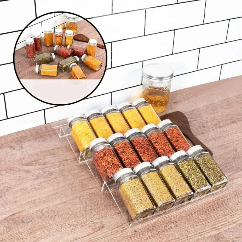 Adjustable Acrylic Spice Rack Organizer | Cabinet Drawer Tray