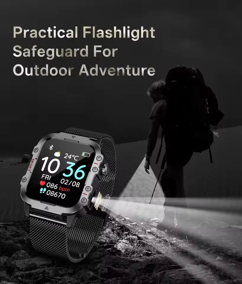 2026 Rugged Military Smart Watch Men's Outdoor Watch LED Flashlight 2.01'' HD Touch Screen Voice Bluetooth Call Smartwatch Gifts Peaceful Pleasures Health and Wellness