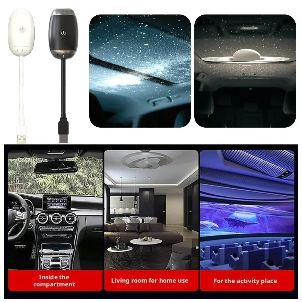LED Car Atmosphere Projector Light Mini Galaxy Starry Sky Ambient Lamp Romantic Saturn Star Light for Bedroom Car Roof Decor Peaceful Pleasures Health and Wellness
