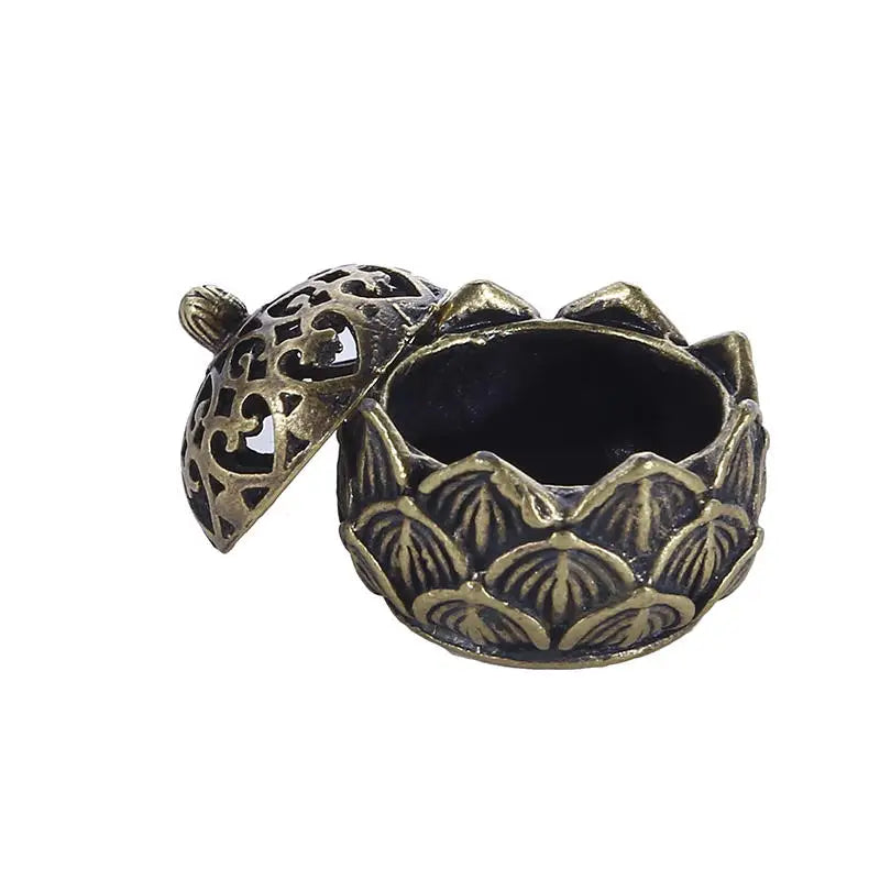 Retro Copper Small Lotus Hollow Out Incense Stick Burner Brass Incense Holder with Cover Home Decoration Sandalwood Censer Peaceful Pleasures Health and Wellness