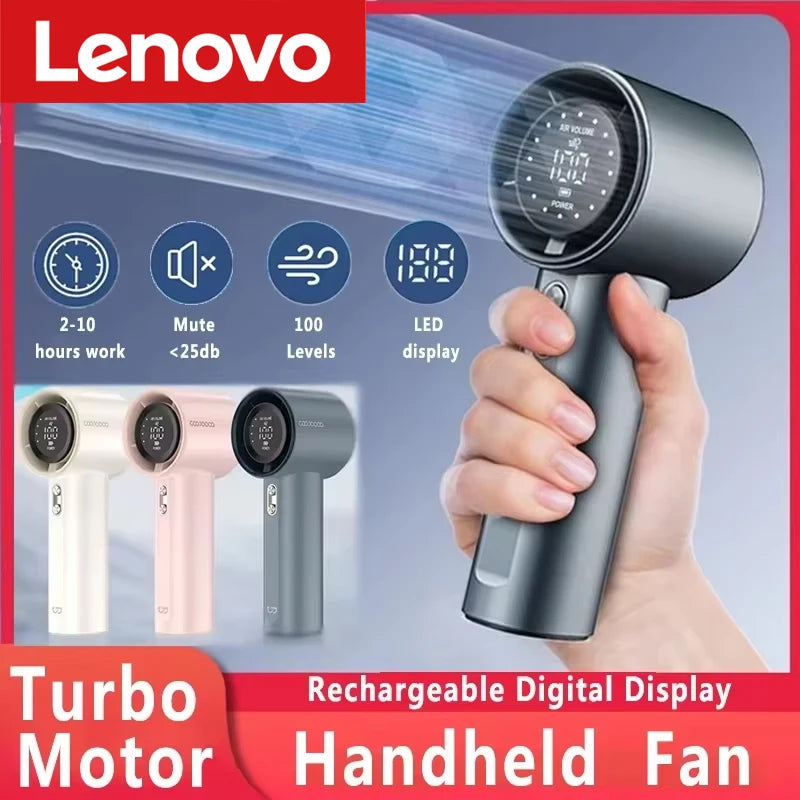 Lenovo 100 Levels Small Fan Usb Digital Display Rechargeable Handheld High-speed Powerful Wind Handheld Turbo Portable Fan Peaceful Pleasures Health and Wellness