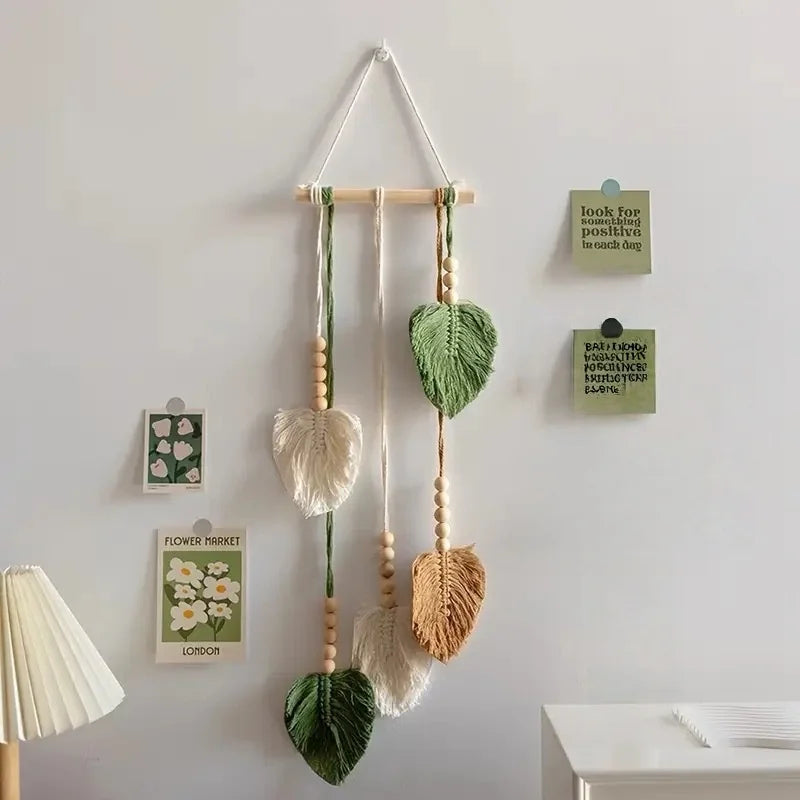 Handmade Macramé Woven Leaf Wall Hanging | Boho Tapestry Decor Macramé Wall Hanging Peaceful Pleasures Health and Wellness Leaf Tapestry