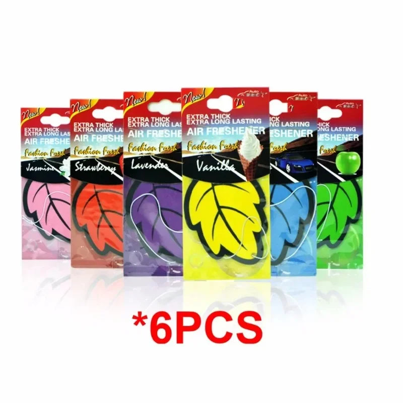6PCScar accessories interior Car Air Freshener Natural scented tea paper Auto Hanging Vanilla perfume fragrance Leaf Shape Peaceful Pleasures Health and Wellness 6pcs