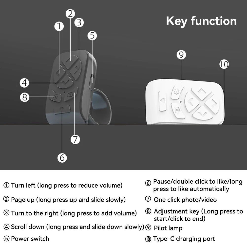 7-Button Bluetooth 5.2 Finger Ring Remote for Phone & Camera