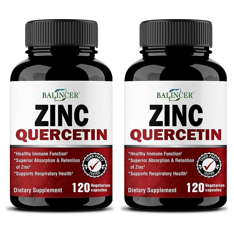 Quercetin + Zinc Vegetarian Capsules - Supports Immune, Skin and Bone Health, Nutritional Metabolism Supplement Peaceful Pleasures Health and Wellness 120 count-2 bottle