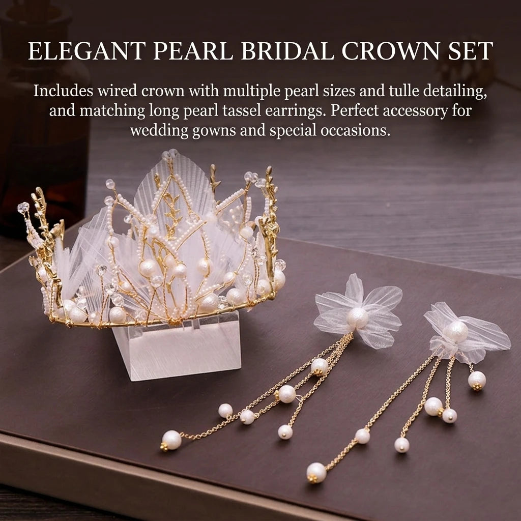 Bridal Pearl Crown Hair Accessories Set With Natural Style For Wedding Photography Peaceful Pleasures Health and Wellness