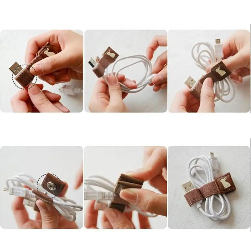 Leather Cable Organizer – Portable Snap Button Cord Winder