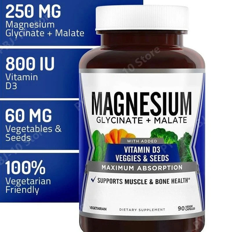 Magnesium Glycinate Malate + Vitamin D3 | 90 Vegetarian Caps