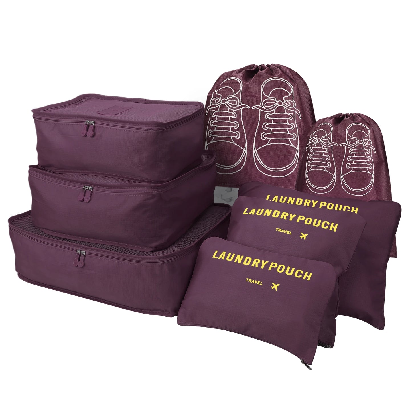 8Pcs/Set Travel Organizer Storage Bags Suitcase Packing Cubes Set Cases Portable Luggage Clothes Shoe Tidy Pouch Folding Bags Peaceful Pleasures Health and Wellness 8Pcs Wine Red