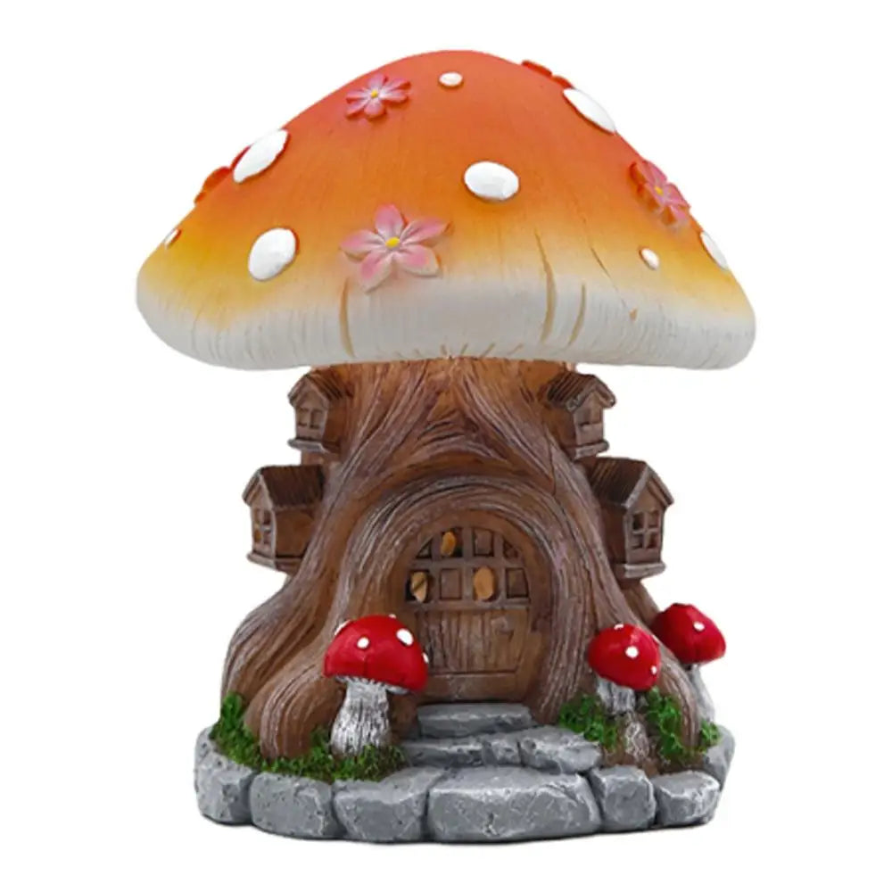 Garden Solar Mushroom Decor LED Light up Solar Figurine Mushroom House Yard Cottage Decoration Outside Resin Statue Waterproof Peaceful Pleasures Health and Wellness Blue China Mainland