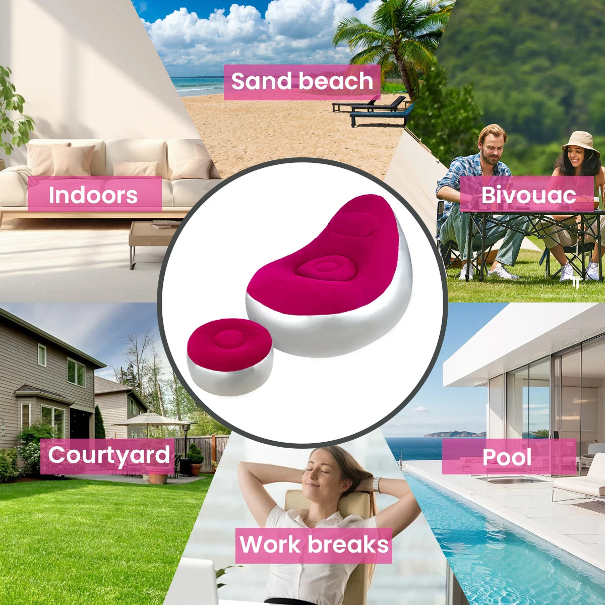 Inflatable Lazy Sofa Chair Folding Portable Lazy Sofa with Foot Stool Air Couch Sofa for Livingroom and Bedroom Peaceful Pleasures Health and Wellness